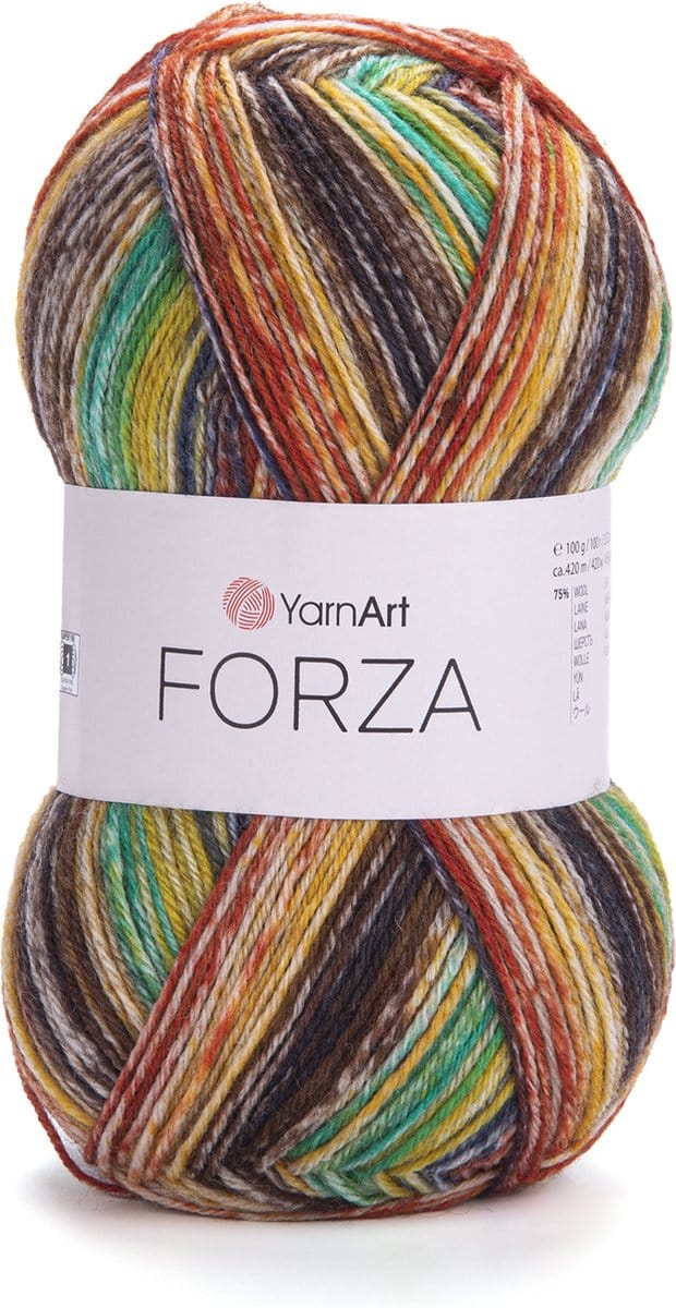 Sokkenwol Yarnart Forza - Bruin/Rood/Groen 2609