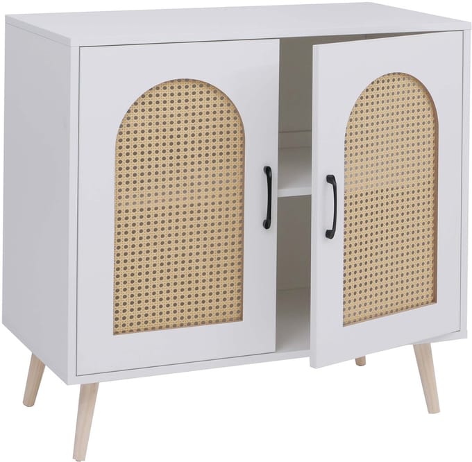 Commode MCW-P51, kast met deuren, dressoir, opbergvakken, polyrotan, MDF, melamine, 79x80x40 cm ~ wit