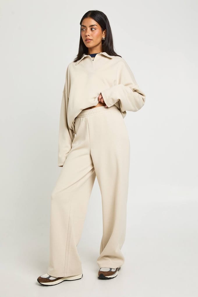 boohoo Dames Interlock Rechte Pijp Jogger | Cream | Maat: XS