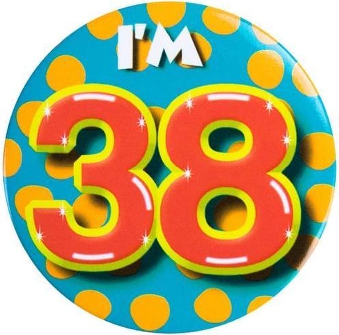 Paper Dreams Button I'm 38 Staal 5,5 Cm Geel/blauw/rood/groen