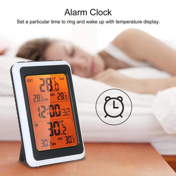 Draadloze binnen- en buitenthermometer Digitale kamertemperatuurmonitor tot 328 ft afstand met tijd wit