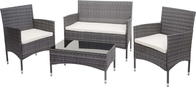 Poly-rattan set MCW-F55, balkon/tuin/lounge set Zitgroep ~ grijs, kussens creme