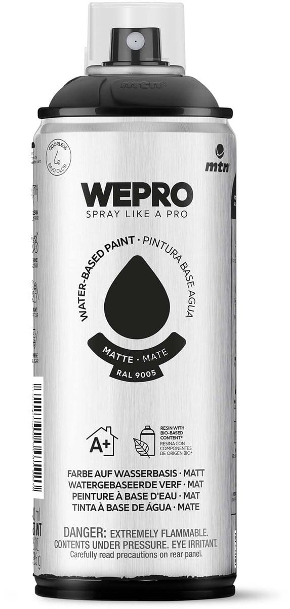 Spuitbus Ral 9005 Zwart Mat MTN WEPRO WATER-BASED PAINT 400ML