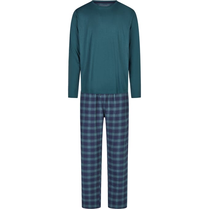 Phil & Co Lange Heren Pyjama Set Met Flanellen Pyjamabroek Groen - Maat XXL