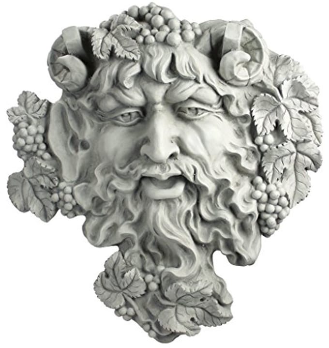 Grote Bacchus Wandsculptuur - God van Wijn - Polyresin - Antieke Steen Afwerking