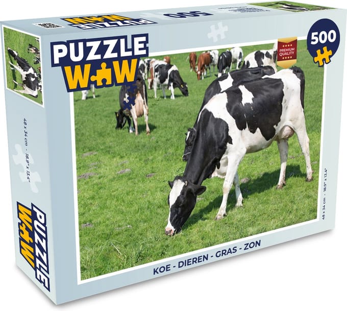 Puzzel Koe - Dieren - Gras - Zon - Legpuzzel - Puzzel 500 stukjes