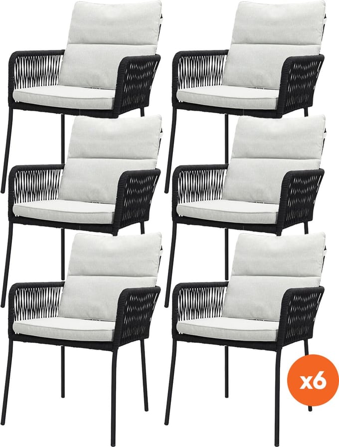 Set van 6 - Teresa dining tuinstoel Rope - Black