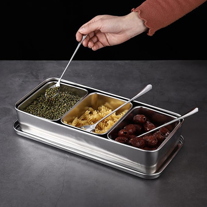 Huishouden 3?Rooster RVS Kruidenbox Pot Kruidencontainer Set met Lepels Deksel gray