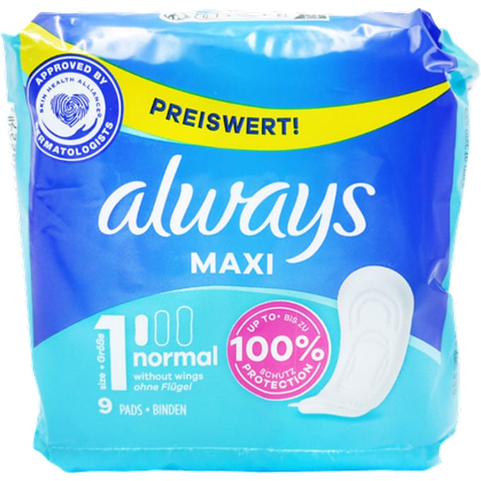 Always Maxi Normal Size 1 Sanitary Pads Without Wings 9 stuks