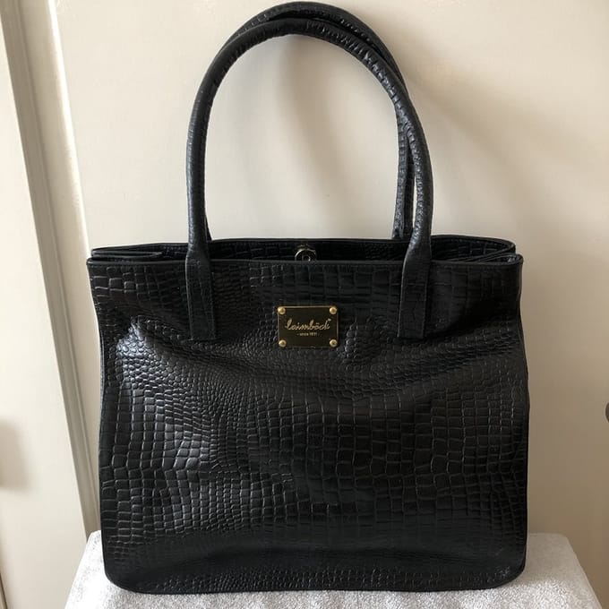 Laimböck damestas Tridente - shopper - zwart leder - crocoprint - handtas - tas