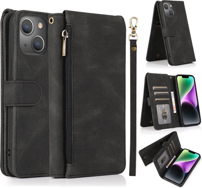 Hoesje geschikt voor iPhone 16 Pro Max - Bookcase - Pasjeshouder - Portemonnee - Rits - Kunstleer - Zwart