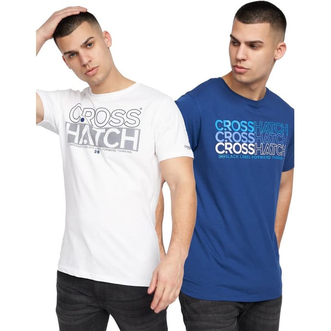 Crosshatch Heren Raynen T-Shirt (Set van 2) (Marine / Wit)