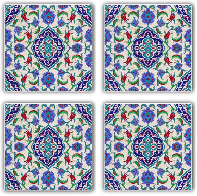 Asir - Onderzetter (4 stuks) - Veelkleurig - 10 x 10 x 1 cm