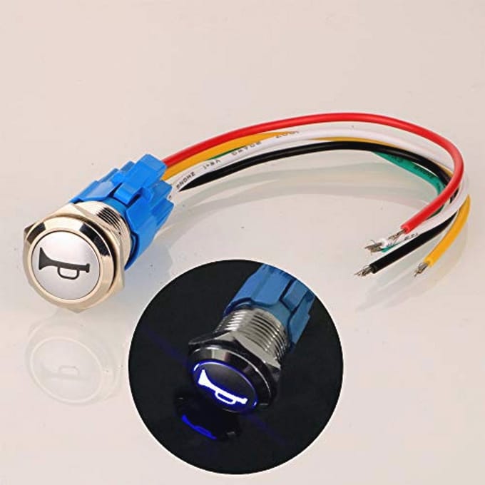 Waterdichte 16mm Drukknop Met Blauw LED-Licht Voor Auto en Boot