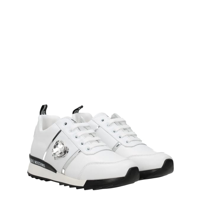 Love Moschino Witte Leren Lage Sneakers