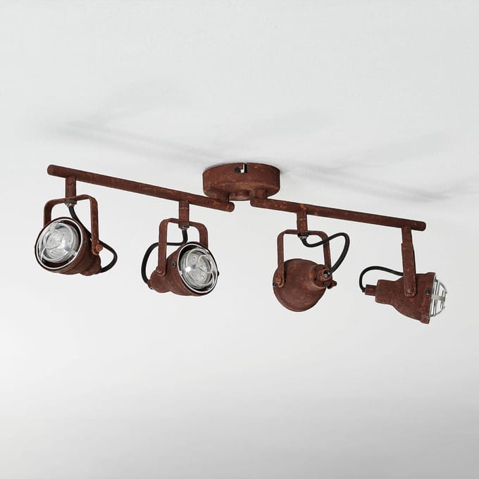 Brilliant Plafondlamp Bente roest staal lang 4 lampjes