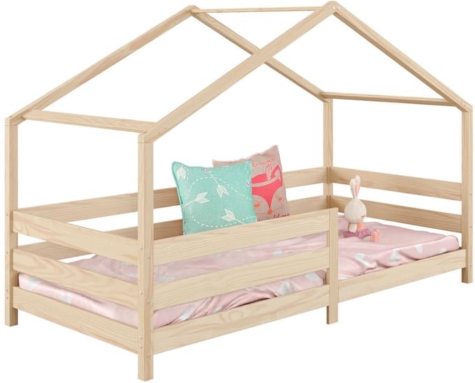 Huisbed RENA 90 x 200 cm met valbeveiliging - naturel