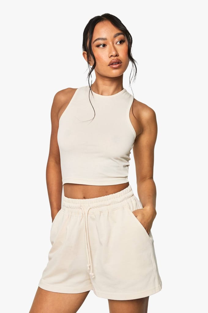 boohoo Dames Racer Crop Top en Short Set | Steen | Maat: XS