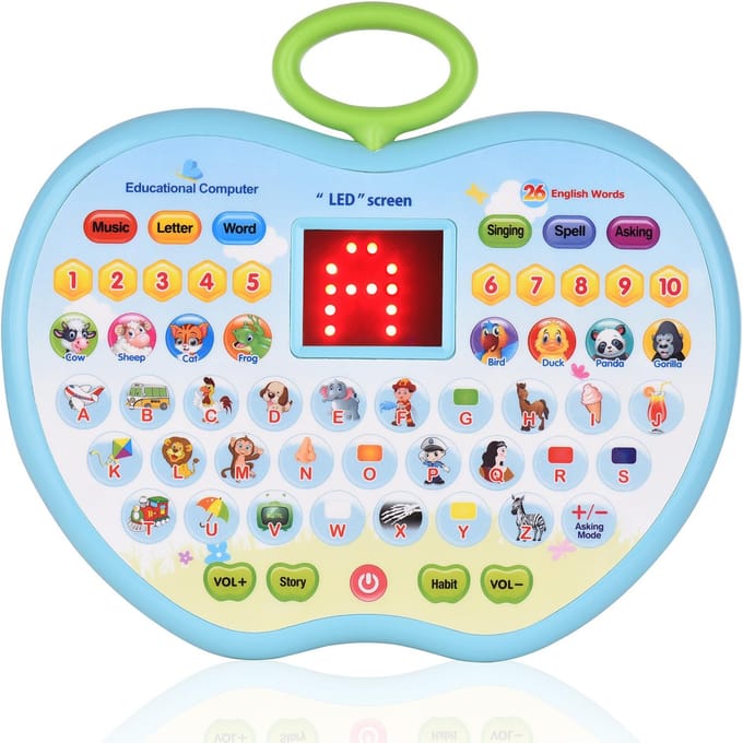 Vroeg Educatief Speelgoed Leer Tablet Peuter Computer Speelgoed met LED Scherm 8 Leermodi blauw