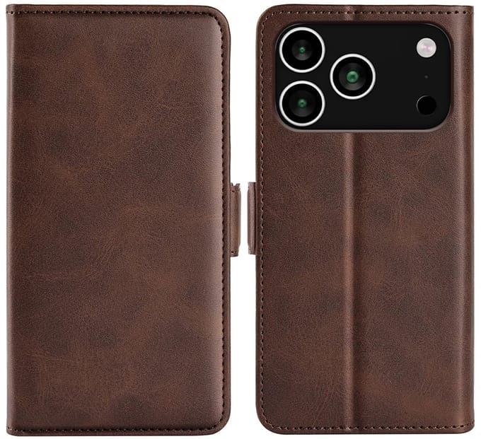 MobyDefend Hoesje - Geschikt voor iPhone 17 Pro Max - Luxe Wallet Book Case (Sluiting Zijkant) - Bruin