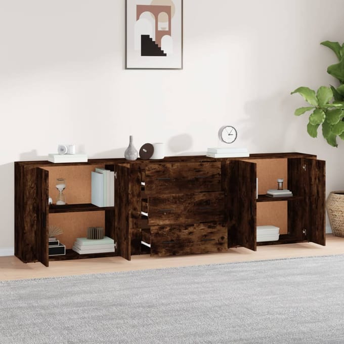 vidaXL - Dressoirs - 3 - st - bewerkt - hout - gerookt - eikenkleurig