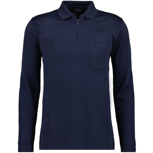 Ragman Zipper Softknit Polo Longsleeve Breast Pocket Marine / male