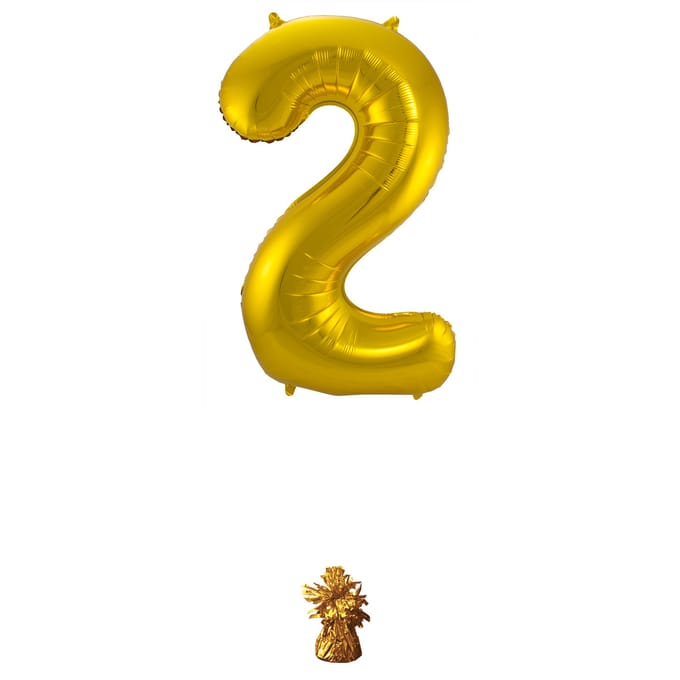 Folat - Folieballon Cijfer 2 Goud - 86 cm