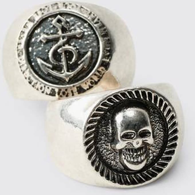 2 Pack Chunky Signet Rings | Silver | Size Small/Medium
