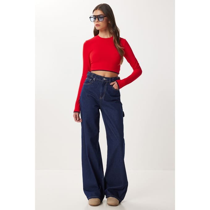 Hoge Taille Baggy Fit Wijde Pijpen Jeans