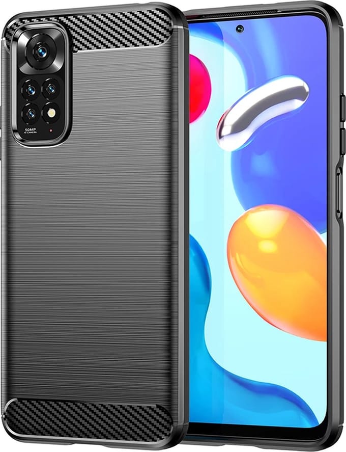 Hoesje geschikt voor Xiaomi Redmi Note 11 / Redmi Note 11S - Techsuit Carbon Silicone Back Cover - Zwart