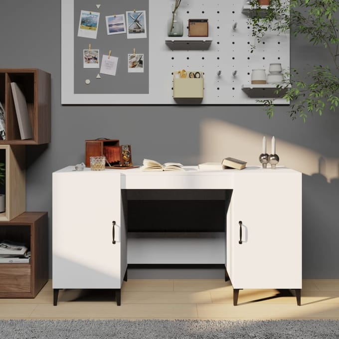 vidaXL - Bureau - 140x50x75 - cm - bewerkt - hout - wit
