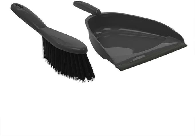 ProPlus Compacte stoffer en blik set - 22 x 33 cm - Grijs/Zwart - Ideaal voor kamperen