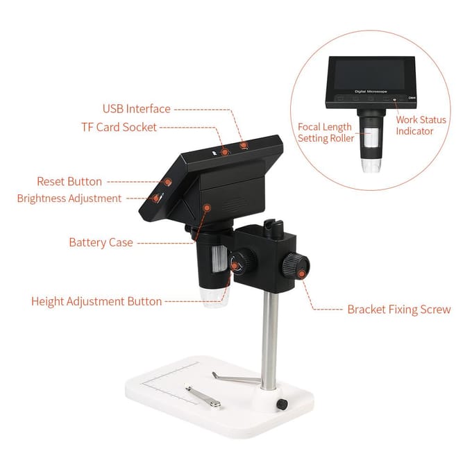 1000X 4,3  LCD-scherm draagbare microscoop 720P LED digitale vergrootglas met houder voor printplaat