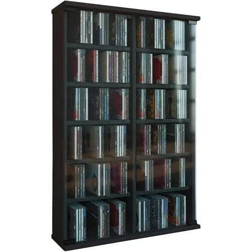 Houten CD DVD-standaard Plankkast Opbergstandaard Roma glazen deur