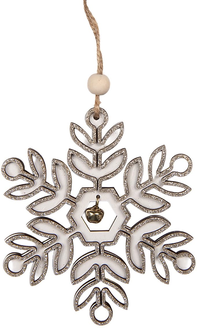Clayre & Eef Kersthanger Sneeuwvlok 11x1x11 cm Wit Hout