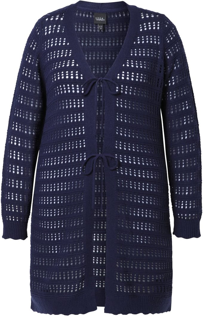 Ulla Popken - Dames - Lang vest striksluiting V-hals lange mouwen - Inktblauw - Maat 50+