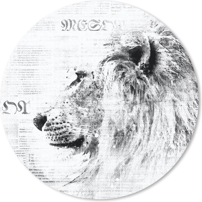 Muismat rond 20x20 cm - Mousepad Leeuw - Krant - Zwart - Wit - Ronde muismatten