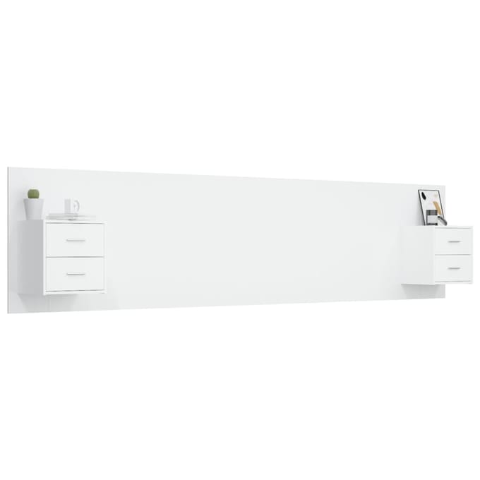 vidaXL - Hoofdbord - met - kastjes - bewerkt - hout - wit