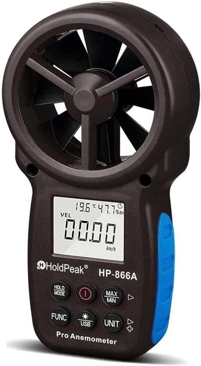 Digitale Anemometer - Windmeter CFM - Weer Meten - Zes Functies USB - 0-40m/s - Grijs