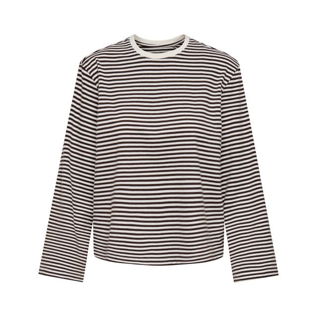 Ony Onfreja Stripe S Wide Seeve Coffee Bean Stripes Coud Dancer | Bruin | Maat: L
