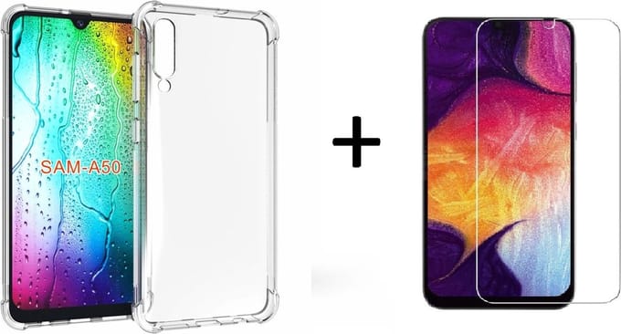 Ntech Hoesje Geschikt Voor Samsung Galaxy A50 Anti Shock Back hoesje + Glazen Screenprotector