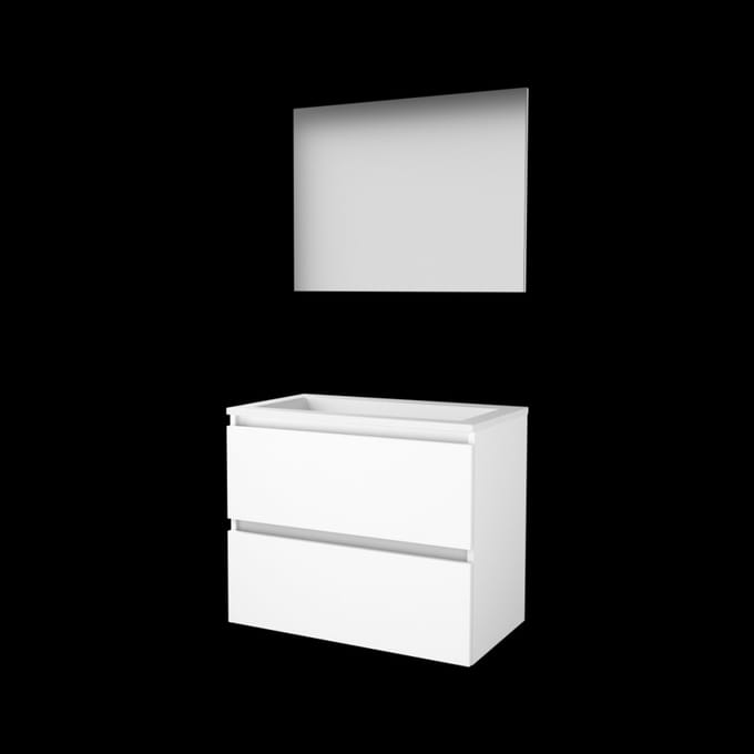 Basic-Line Basic 46 Badkamermeubelset - 80 x 46 cm - Greeploos - 2 Lades - Acryl Wastafel - Zonder Kraangat - Spiegel - Ice White