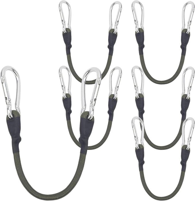 Spanrubber met haak - Expander touw - Bagage vastzetten - 6 stuks set - 8 mm dik - Legergroen