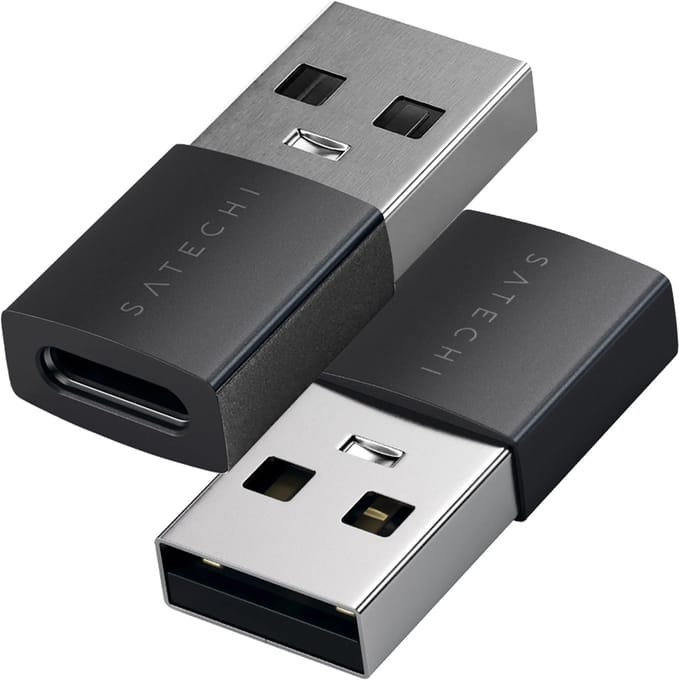 Satechi, Pakket van 2 USB-A naar USB-C USB 3 Adapters.0 10 Gbps en Aluminium Compact, Zwart / Zilver