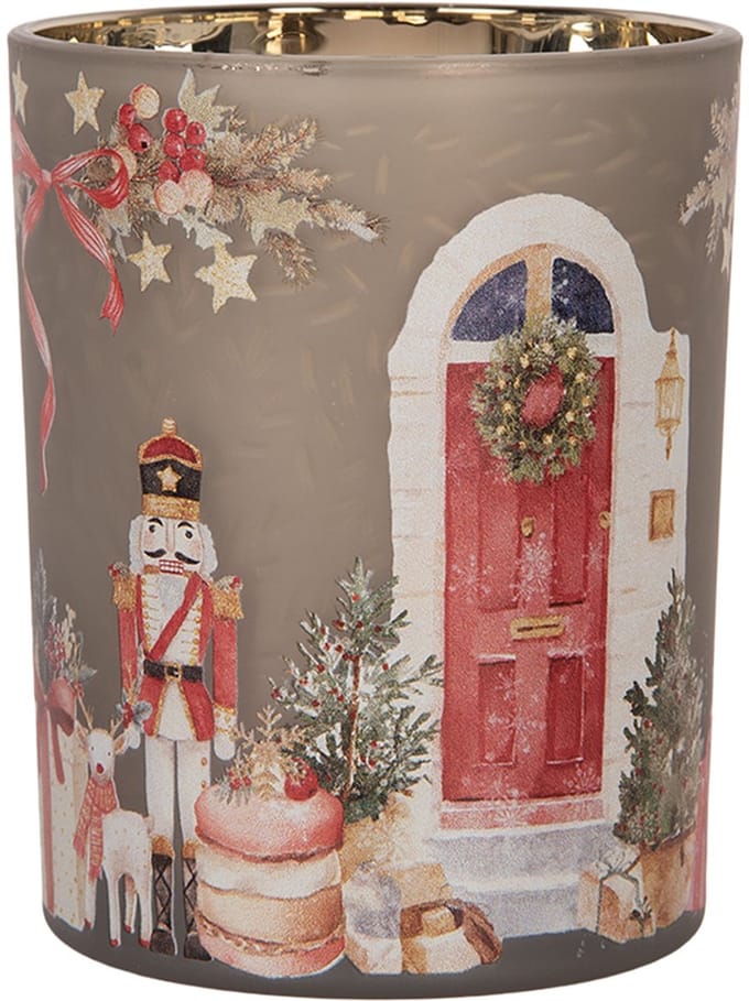 Clayre & Eef Waxinelichthouder Ø 10x13 cm Grijs Glas Kerst