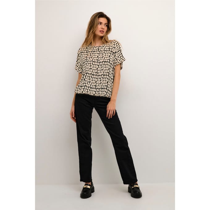 Blouse met korte mouwen Relaxed fit Black_Sand Graphic Dot black