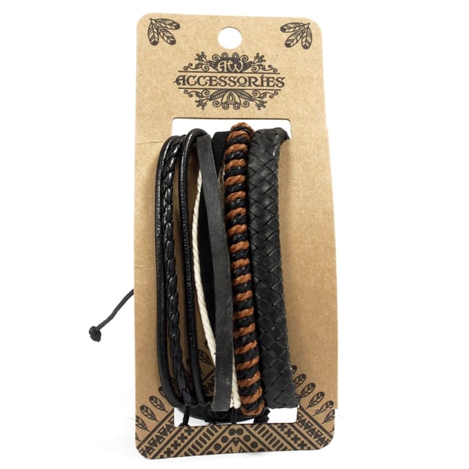 Heren Armband Set – Dark & Handsome - Imitatieleer - Zwart - Bruin