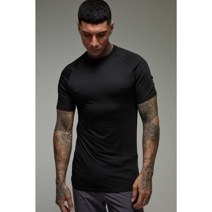 Tall Men's Active Lightweight Essentials Gym Muscle Fit Raglan T-shirt | Black | Size Medium