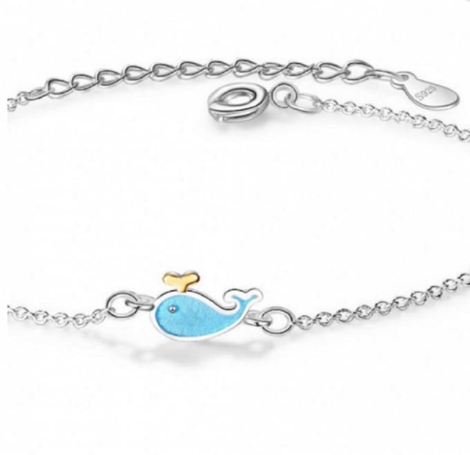 Zilver enkelsieraad Blauw Walvis 16 cm - Charme Bijoux