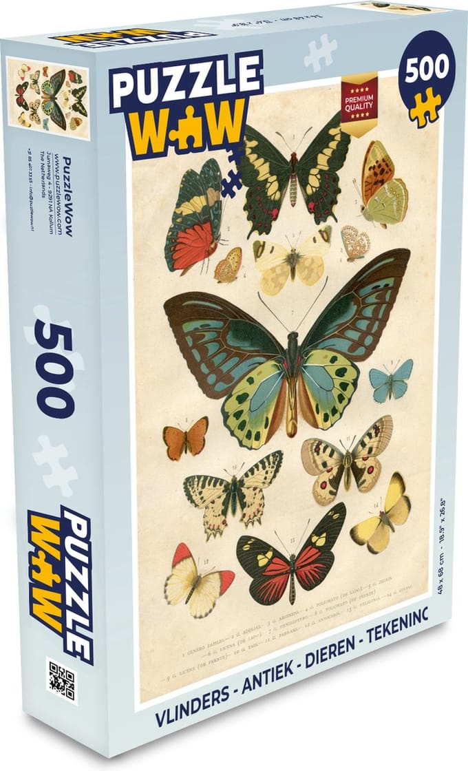 Puzzel Vlinders - Antiek - Dieren - Tekening - Legpuzzel - Puzzel 500 stukjes